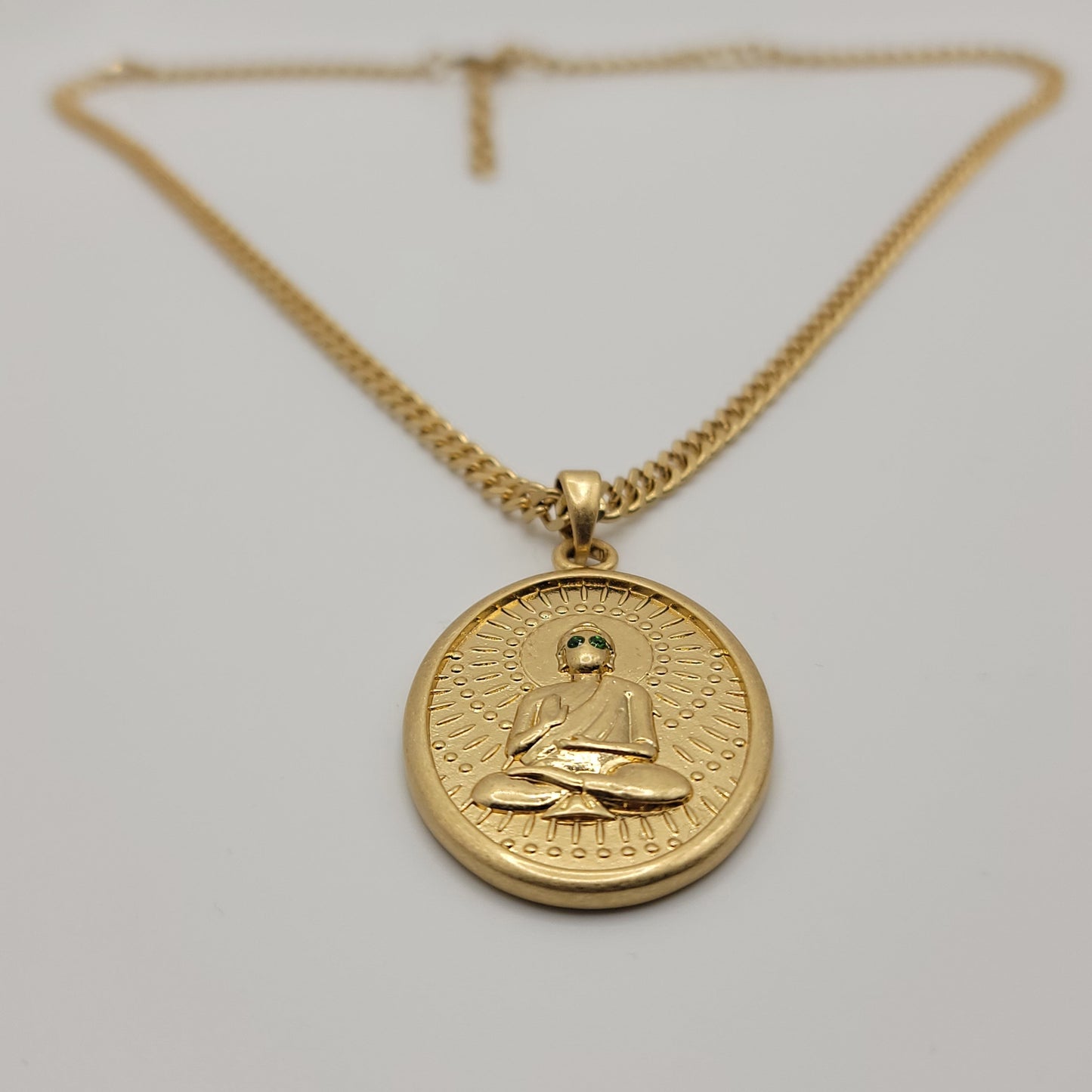 Protection Buddha Medallion with 18" Cuban Link Necklace