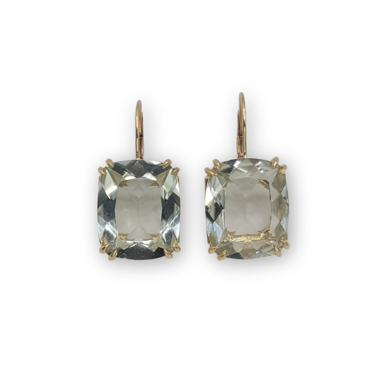 Fine Cushion Cut Prasiolite Drop Earrings (MADE TO ORDER)