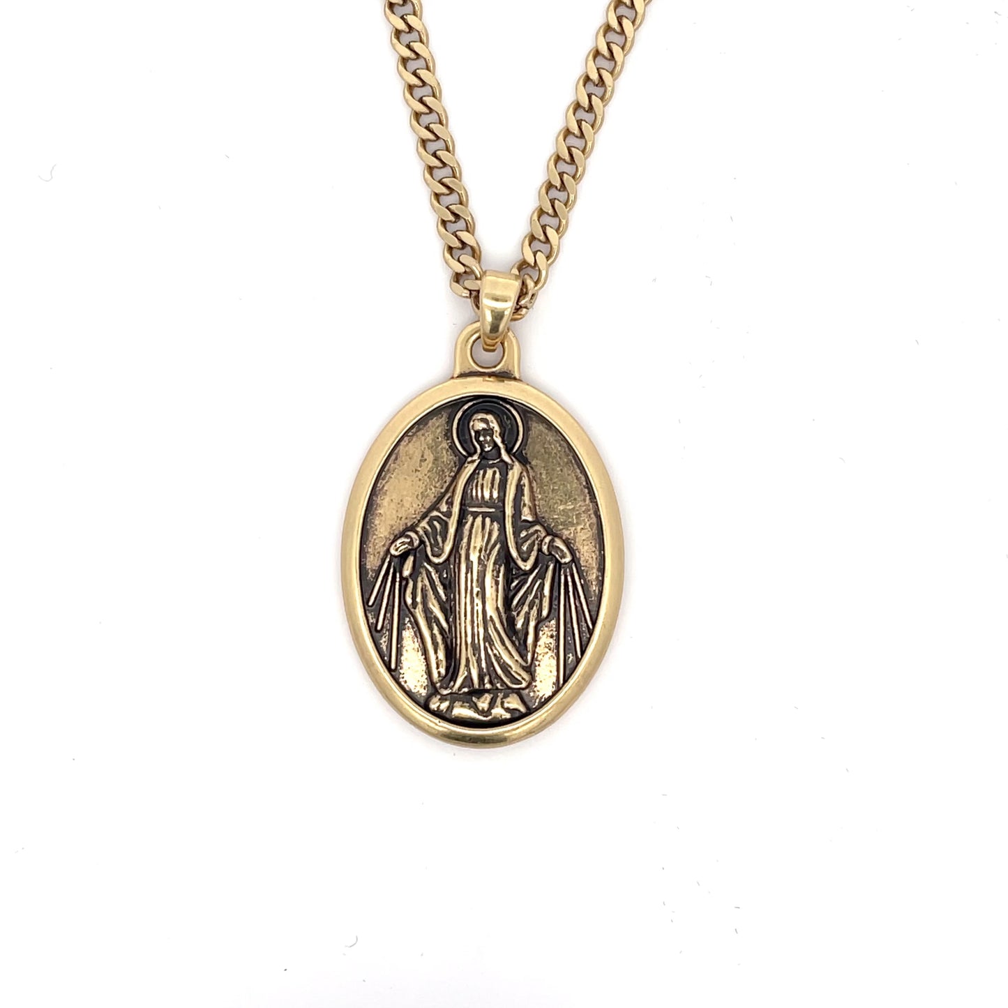 Saint Mary Medallion with 18" Cuban Link Necklace